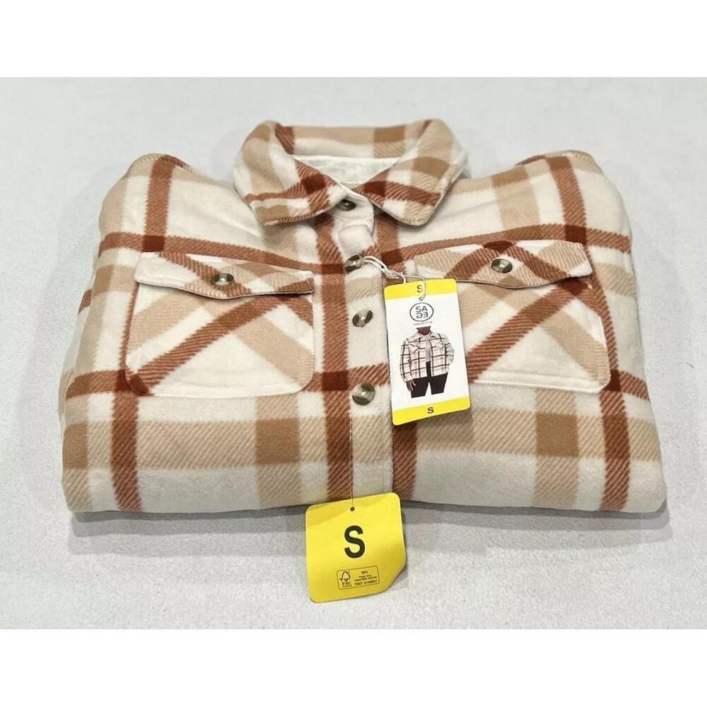Sage Women's Plaid Lined Fleece Shirt Jacket, Rust, Size S. AM